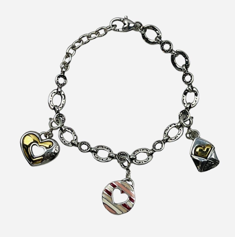 Brighton Charms Bracelet Silver 3 Love Heart Letter Oval Link Mothers Day Gift